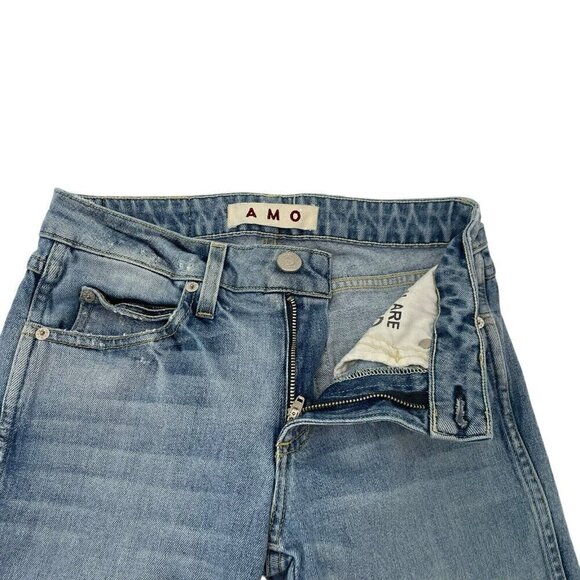AMO Cropped Distressed Raw Hem Skinny Jeans Stretch Denim Light Wash size 25 - Picture 6 of 13